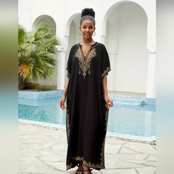 NIP Gorgeous Black And Gold Embroidered Kaften - Picture 2 of 6